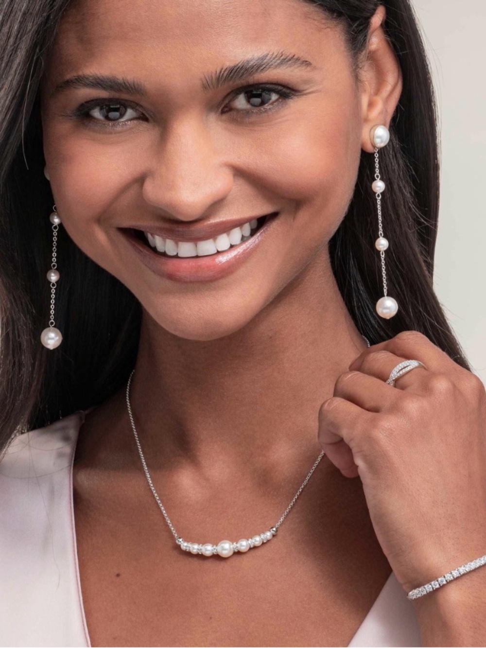Touchstone Crystal Silver Pearl Drop Convertible Earrings BNIB
